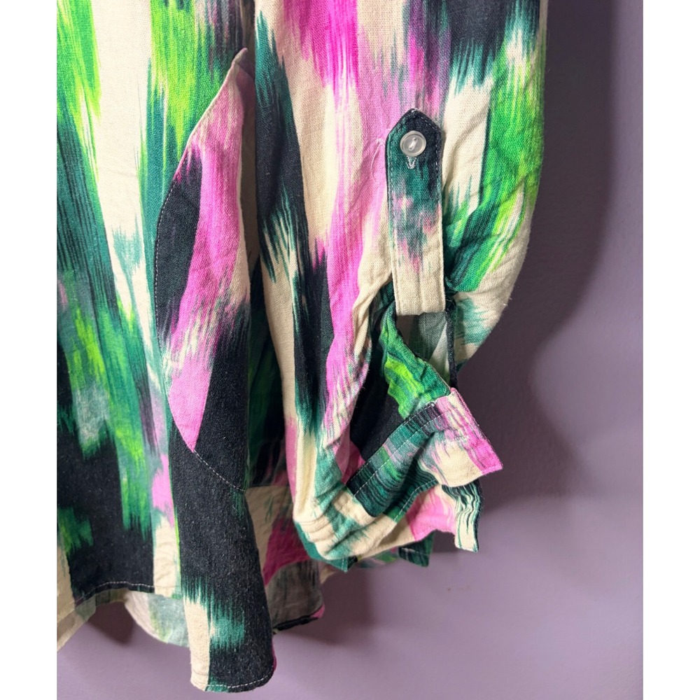 Colorful Lightweight Blouse Linen Blend Tunic Top Pockets 1X Beach Summer Casual - Picture 3 of 8